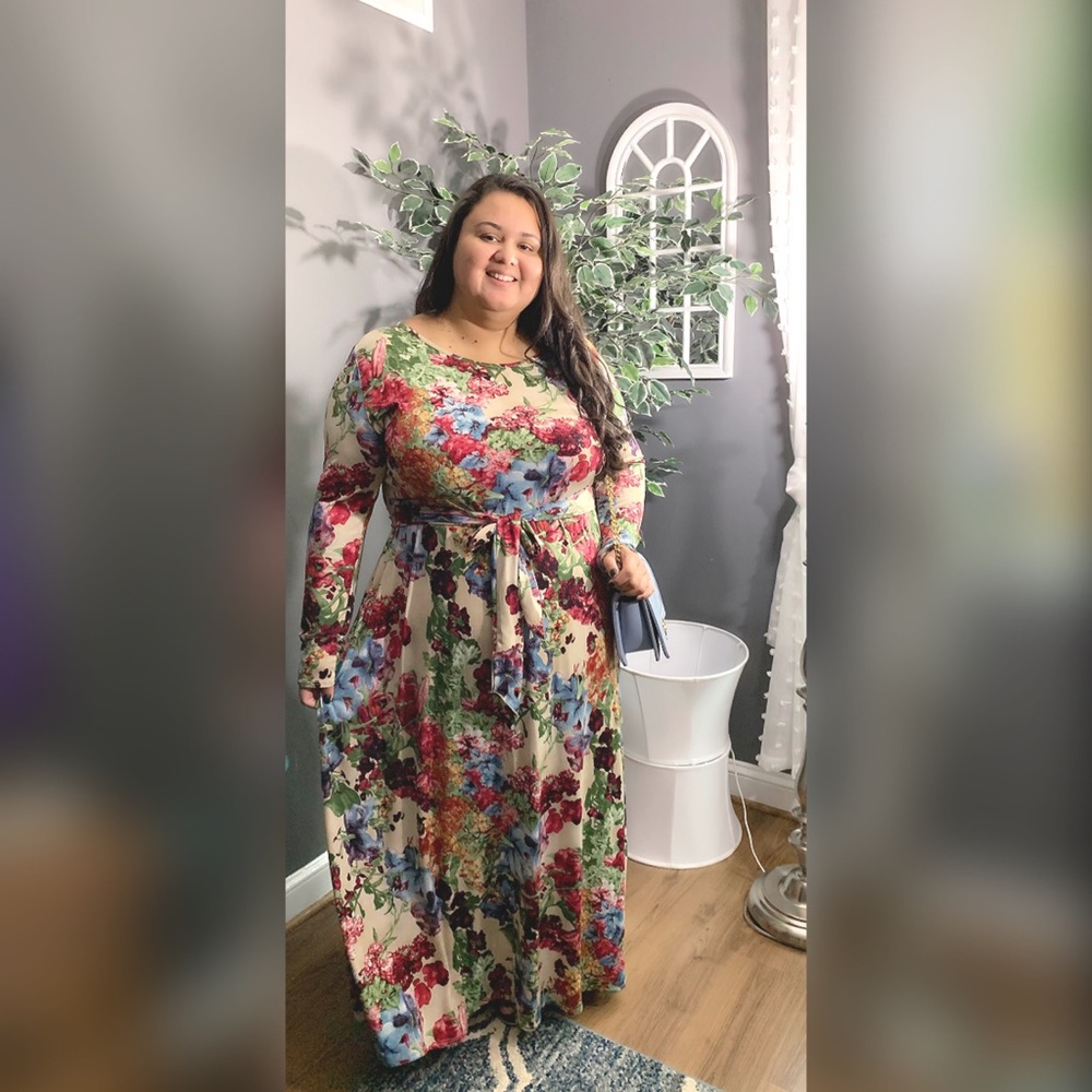 Cream floral long sleeve maxi dress